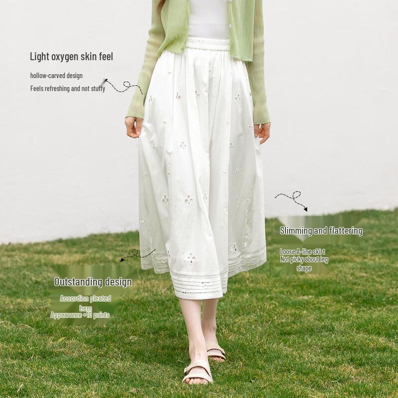 Women's Pure Cotton A-Line Pleated Midi Skirt