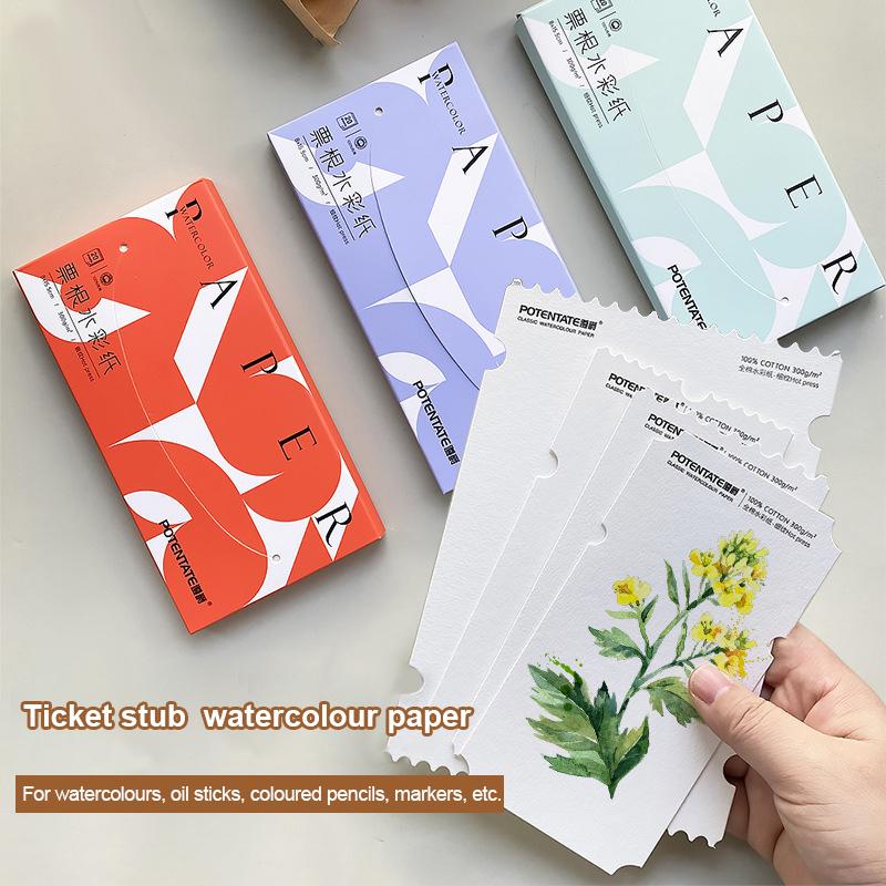 POTENTATE Stamp Ticket Stub Watercolor Painting Paper 300g Portable Travel Sketch Paper Water Color Drawing Paper Art Supplies