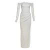 European and American women's clothing 2026 autumn new temperament one-word collar off-the-shoulder long-sleeved lace waist splicing dress