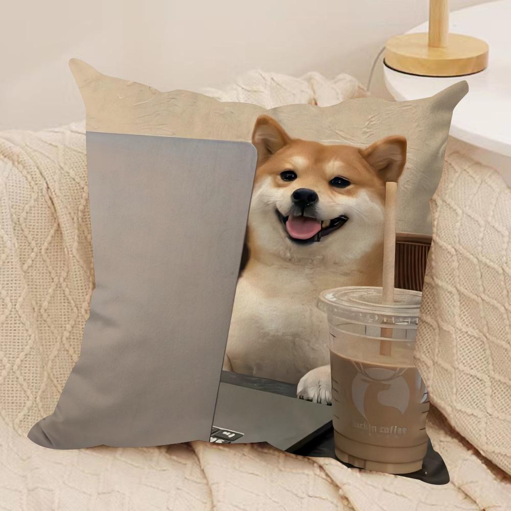 Cute Shiba Inu Cushion Cover Soft Plush Fabric DoubleSided Printed Sofa Cushion Cover for All Seasons Home Decor Gift 30x30cm