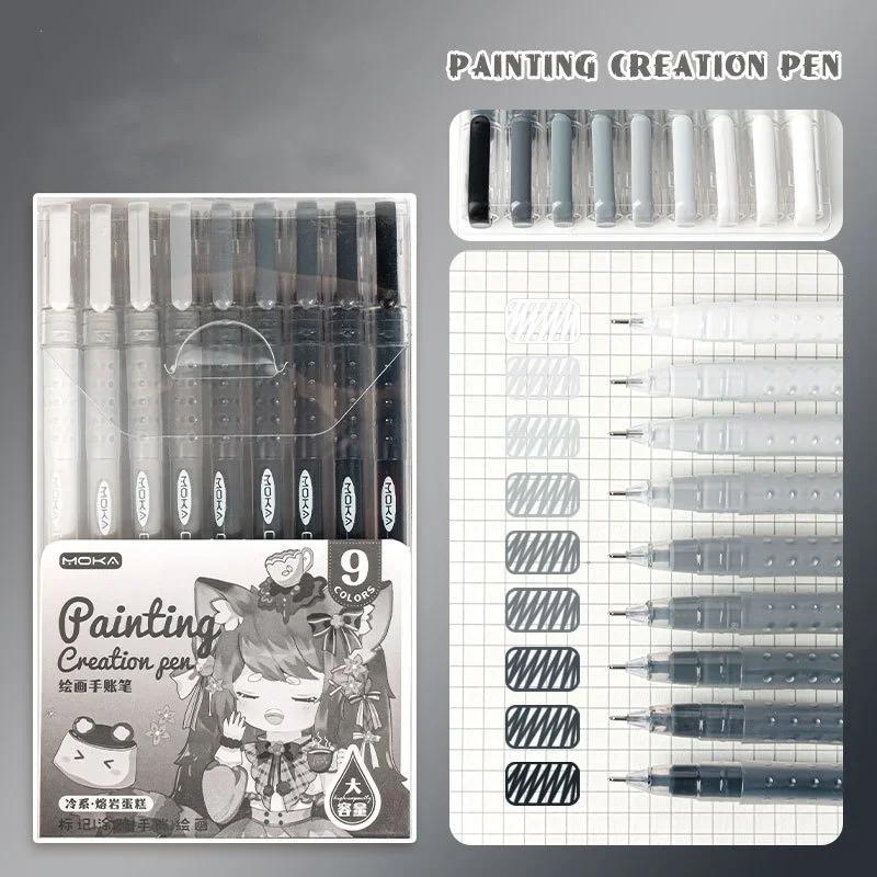 Lot de 9 stylos à encre gel pour scrapbooking, dégradé de couleurs, 0,5 mm, lisses et colorés, pour écrire, fournitures pour étudiants