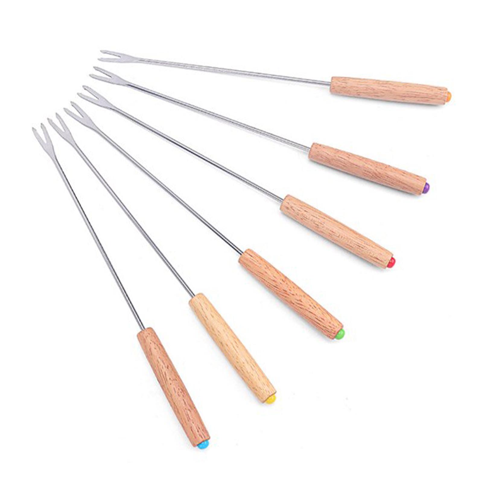 

6 шт. Вилка для фондю Многофункциональная из нержавеющей стали с деревянной ручкой Вилка для фондю для фруктов, сырного фондю, шоколадного фонтана