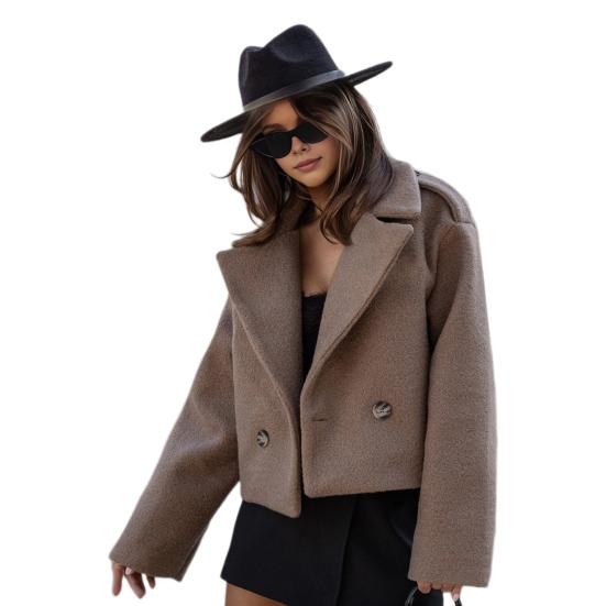 Fall Winter Women Jacket Turn-down Collar English Style Chest Pockets Windproof Outwear Single-breasted