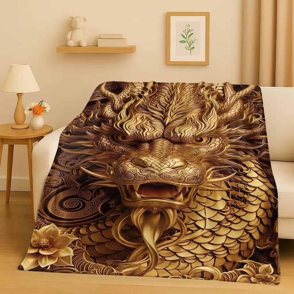 HD Yin Yang Element Dragon Chinese Loong Cartoon Flannel Blanket,Ultra Soft Warm Plush Throw for Home Bedroom Bed Sofa Cover Kid