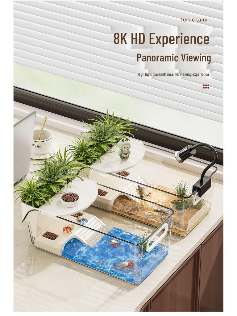 Turtle & Small Reptile Breeding Tank with Sunning Platform - Ecological Desktop Landscaping for Living Room