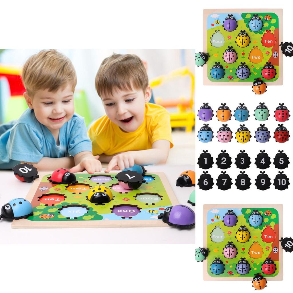 Jouet coccinelle en bois avec chiffres pour enfants, apprentissage éducatif et développement cognitif