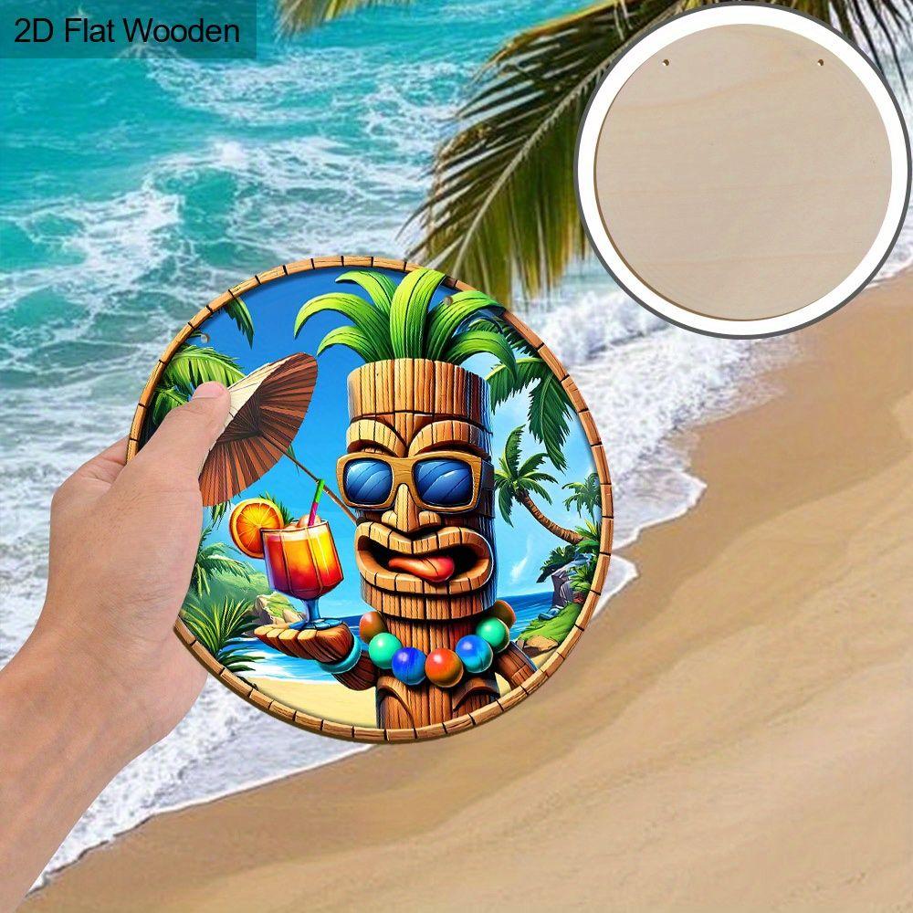 2D Flat Hanging Decorative Signs,interior Wall or Door Decoration,garden Dec.,the Pattern Is Wooden Statue Beach Style,a Housewarming Gift for Friends