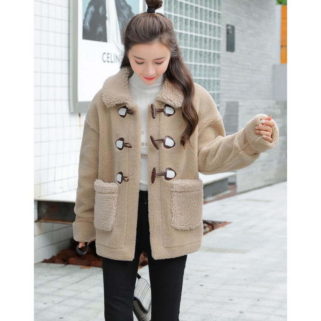 Women's  Winter Lamb Wool Fur Coat Thickened Warm Short Loose Slim Korean Style Outerwear