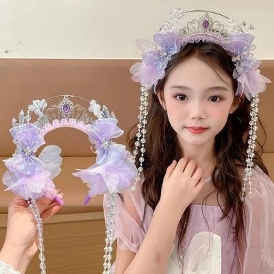 Shiny Fairy Butterfly Pearl Hair Hoops Pearl Tassels Cute Crown Headband Hair Accessories Anti-slip Hair Hoop Fairy Hair Jewelry