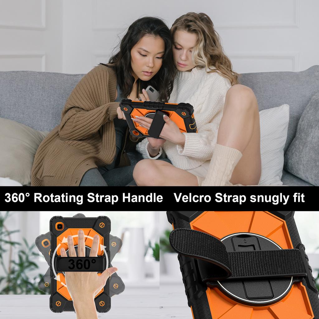 Rotatable Heavy Duty Case for Samsung Galaxy Tab A7 Lite 8.7 2021 SM-T220 SM-T225 3-Layers Armor Stand Cover with Shoulder Strap