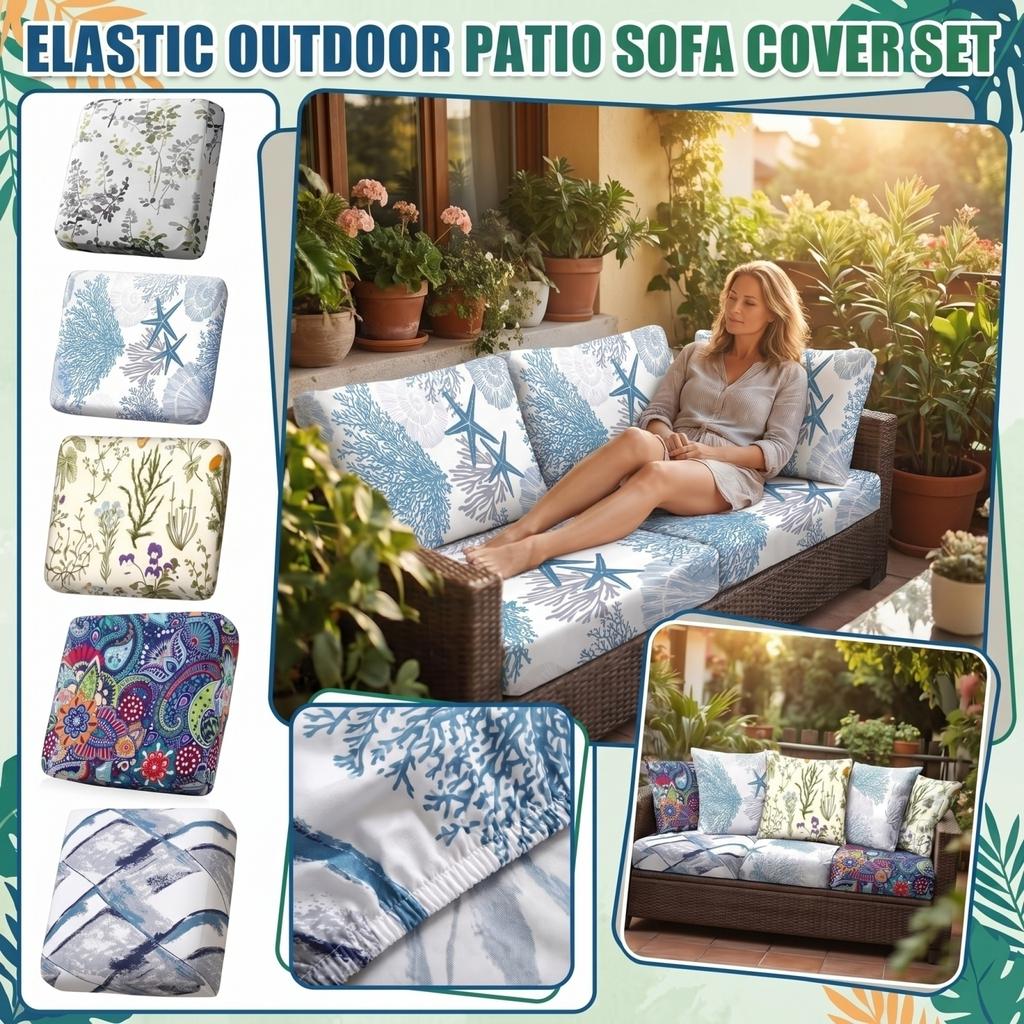 Outdoor Elastische Sofahülle Dehnbar Wasserdicht Terrassenmöbel-Schutzbezug für Garten-Sofa-Sitz mit bedrucktem Blattmuster
