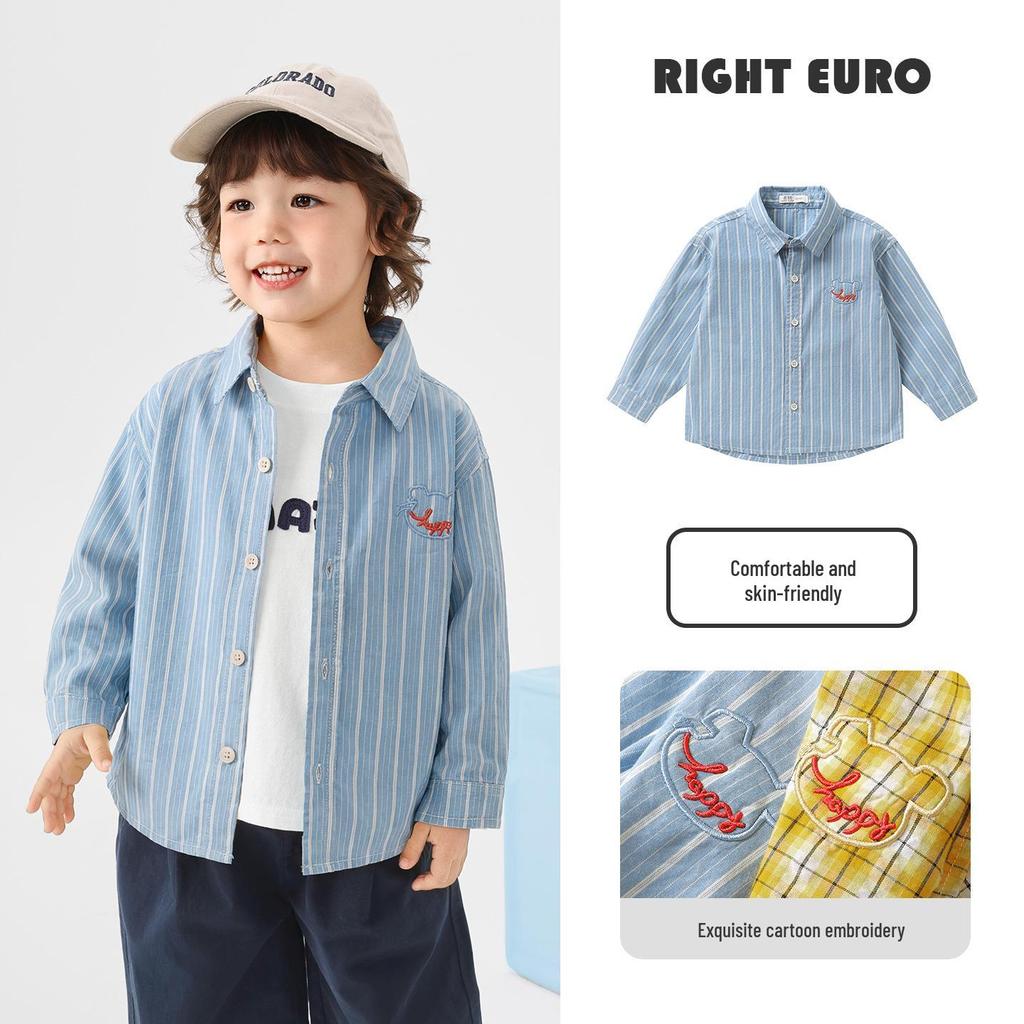 Right European Boys' Denim Shirt Jacket - New Spring/Autumn 2026 Style Trendy Kids' Clothing