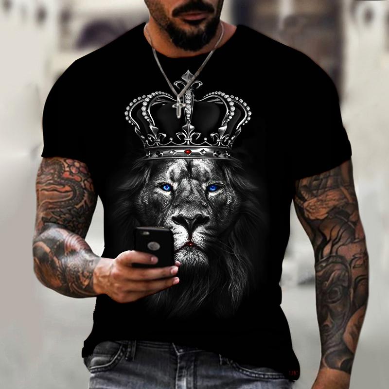 2021 Summer Men Tee 3D Printing Hot Cartoon Animal Lion Pattern T-shirt Casual Street Trend Short-Sleeved Loose Oversized Top