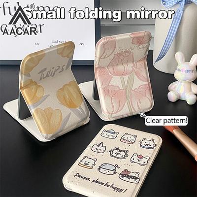 Miroir de Maquillage de Bureau Couleur Unie Cuir PU Simple Portable Miroir de Maquillage à Main Pliable Étudiant Compact Mignon Miroir de Poche