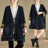 Retro Loose Large Size Denim Jacket Women's Autumn Fashion Temperament V-neck Long-sleeved Cardigan Casual Mid-length Windbreaker