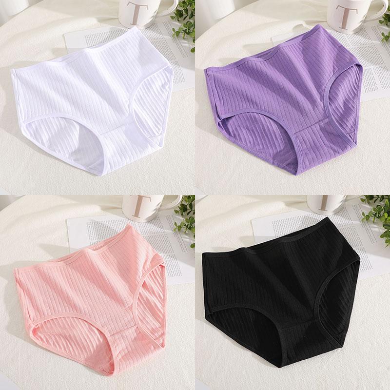4Pcs/Set Mid Waist Cotton Panties for Women Sexy Lingerie Plus Size Strips Briefs Female Comfort Intimates Underpants