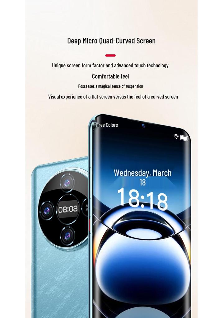 2026 7.9-inch Quad-Curved Screen Smartphone with AI Face Recognition, 256GB Storage, and 8-Core Processor.