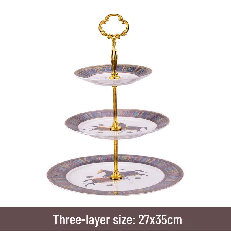 European Style Double Layer Dessert and Fruit Plate for Afternoon Tea