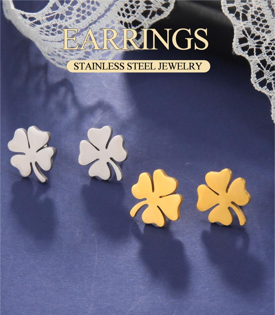 Dawapara Minimalist Four Leaf Clover Stud Earrings for Women Sunflower Good Luck Gift Stainless Steel Irish Jewelry
