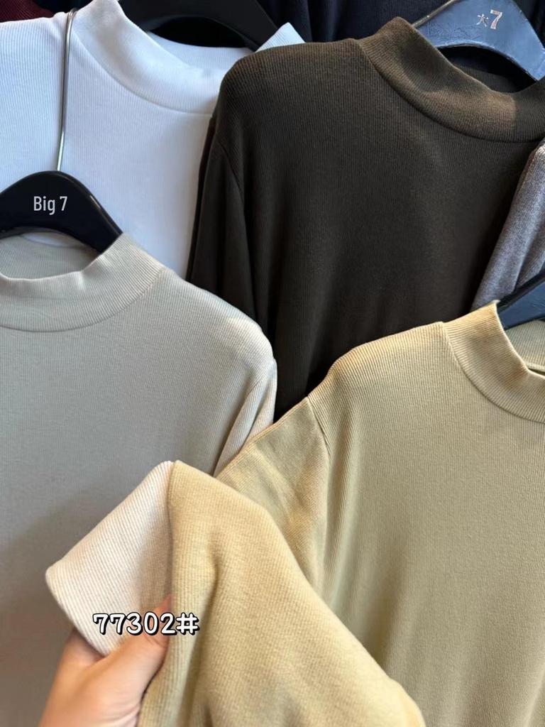 Da7 Women's Plus Size Winter Fleece Turtleneck T-Shirt, Korean Style, Loose Fit 