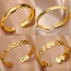 Stainless Steel Bangles Bracelets for Women Gold Color Geometric Texture Open Cuff Bangle Bracelet Femme Vintage Jewelry