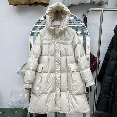 Versión coreana Chaqueta de plumón holgada mediana y larga para mujer 2024 Nueva chaqueta con capucha hasta la rodilla de plumón de pato blanco grueso de invierno marea