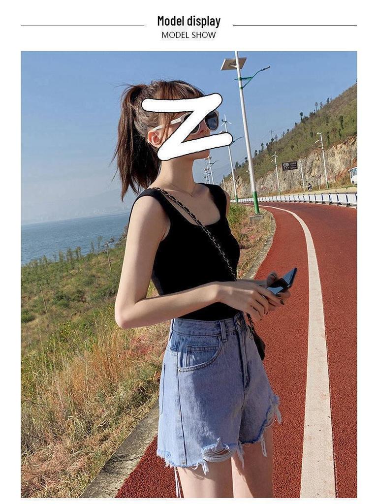 Women's High-Waisted Denim Shorts - Slimming, Versatile, Korean Style, Ripped, Loose, Wide-Leg, A-Line Hot Pants