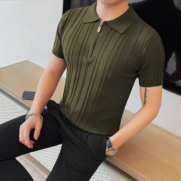 Men s Slim Fit Short Sleeve Knit Polo Shirt with Half Zip XL зелёный