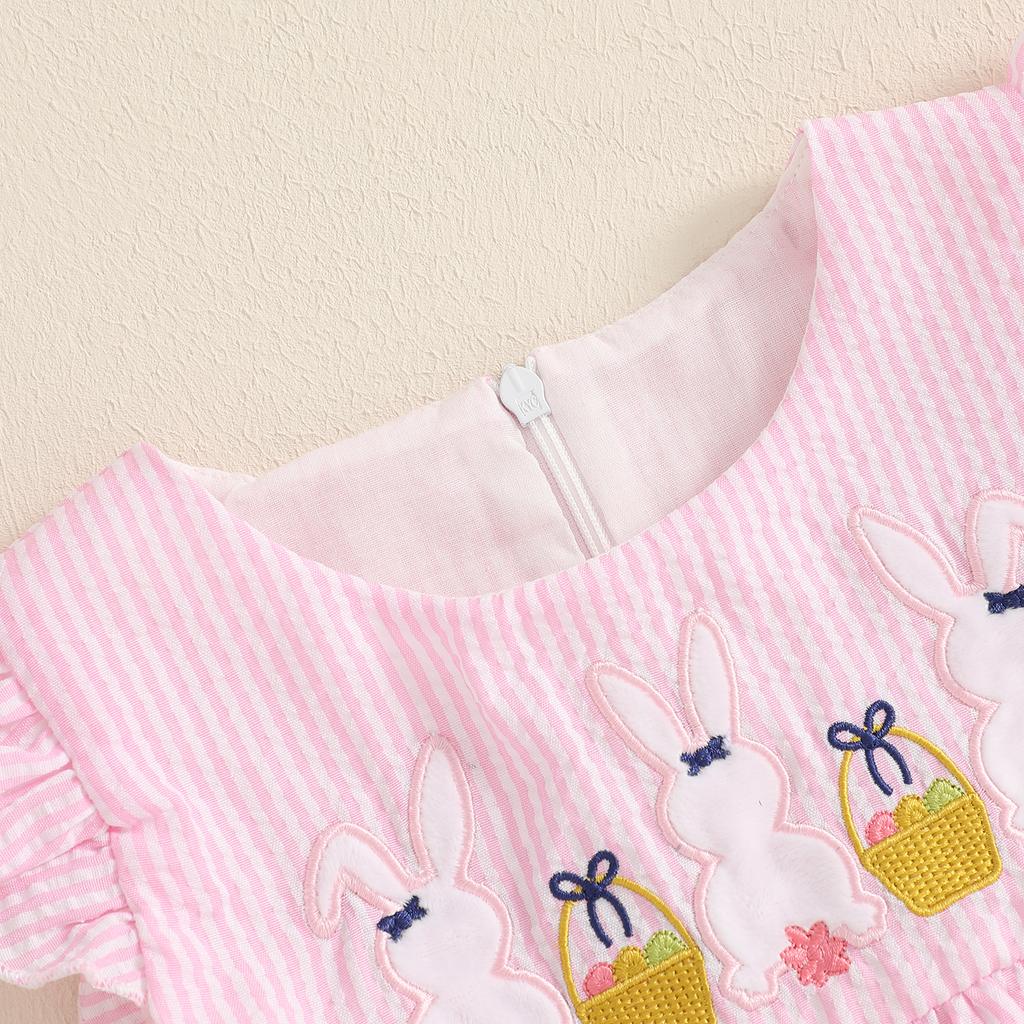 Baby Girl Summer Dress Ruffle Sleeveless Round Neck Bunny Embroidery Loose Dress Toddler Vacation Dress