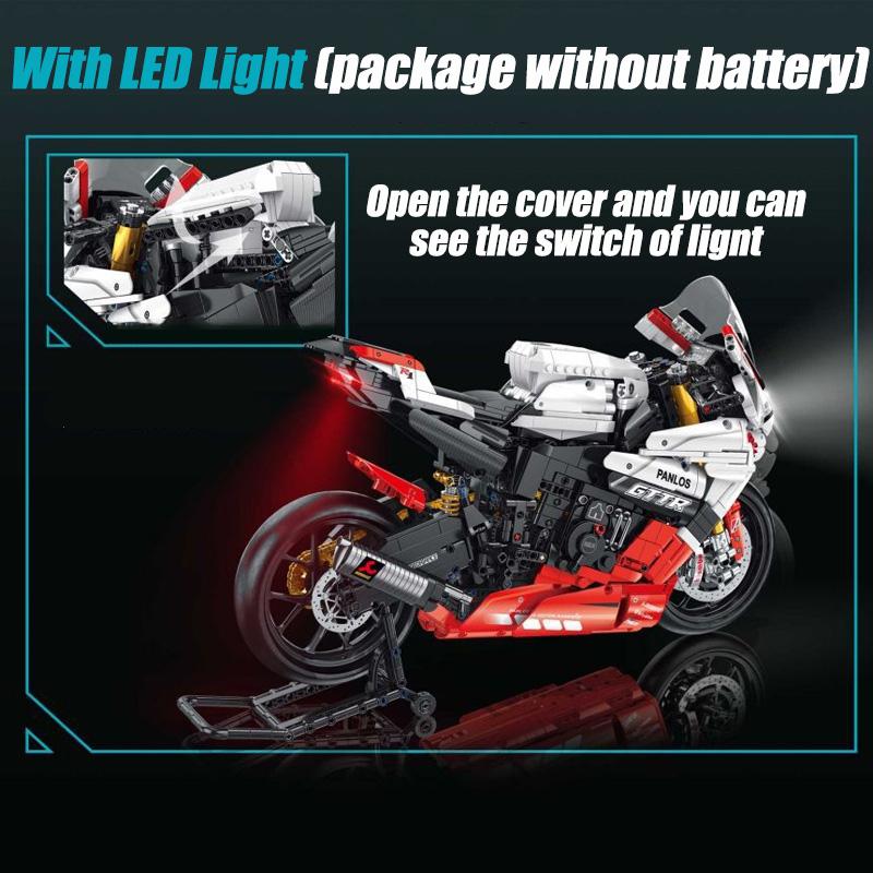 Technical Expert Racing Car Motorcycle Building Blocks Motorbike with Light Bricks Toys for Kids Gifts