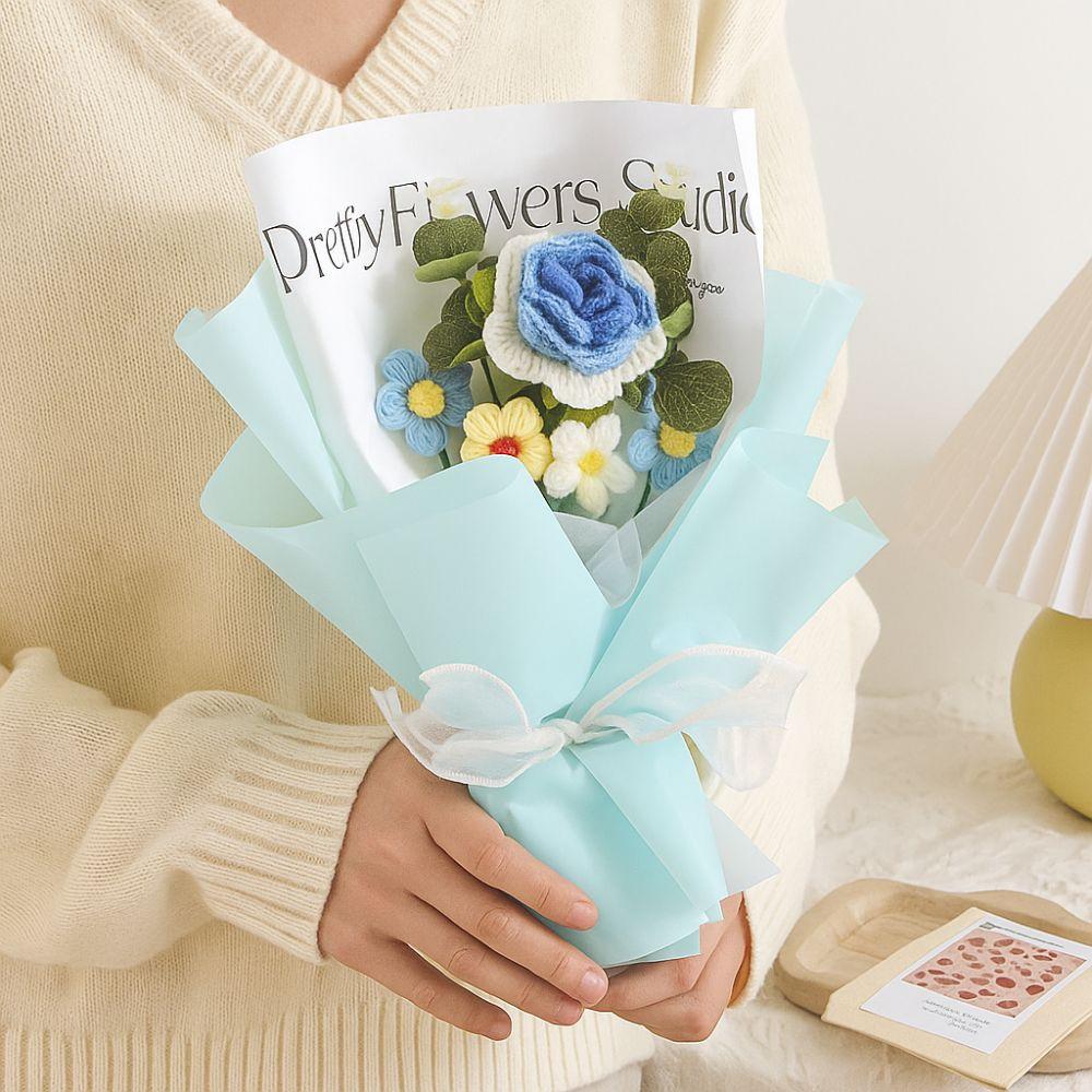 

Korean Style Handwoven Rose Daisy Bouquet Soft Yarn Crochet Sunflower Flowers Mothers Day рожевий