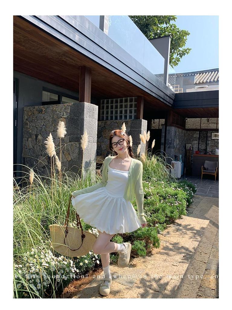 Women's White Ballet-Style Camisole Dress with Waist-Cinching Slim Fit and Bud Skirt Design for Summer 2025