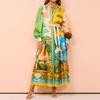 Women's Clothing, Printed, Lantern Sleeves, Waistband, Shirt Skirt, Waist Cinching, Dress