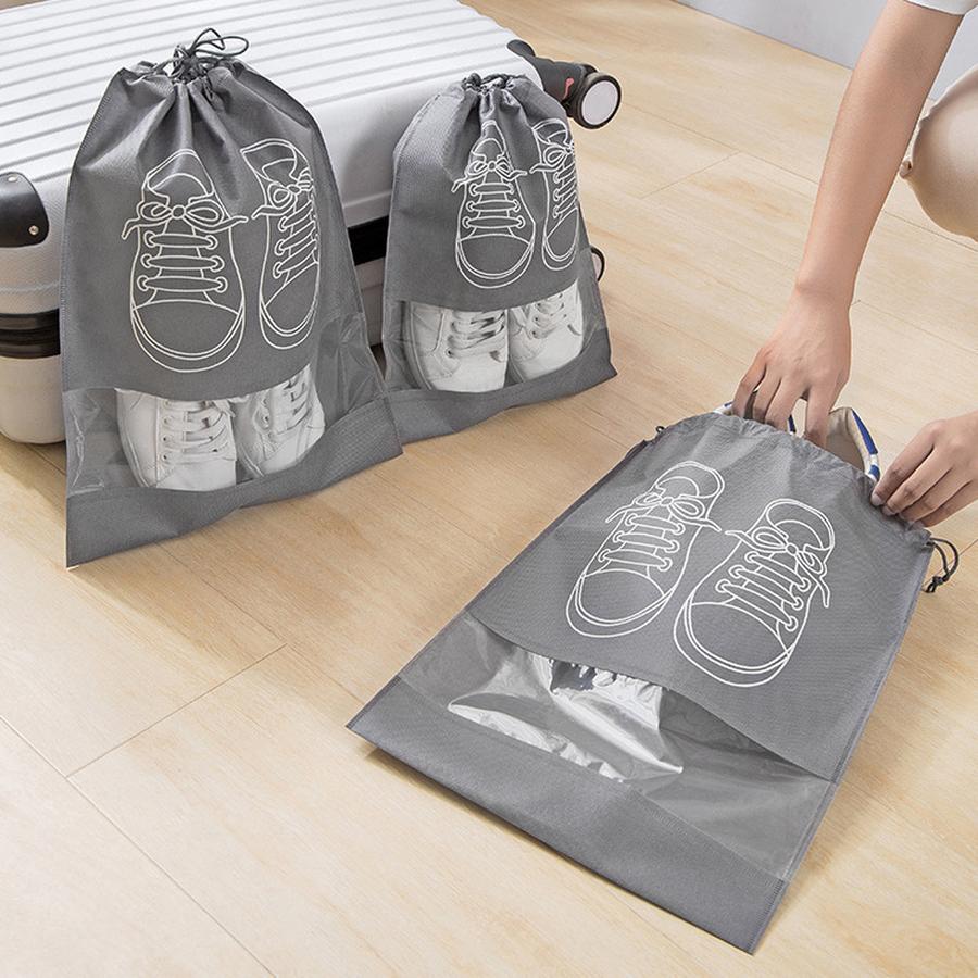 Non-woven Fabric Shoe Bag Storage Organizer with Drawstring for Travel, Dustproof, Home Use, Transparent Shoe Cover