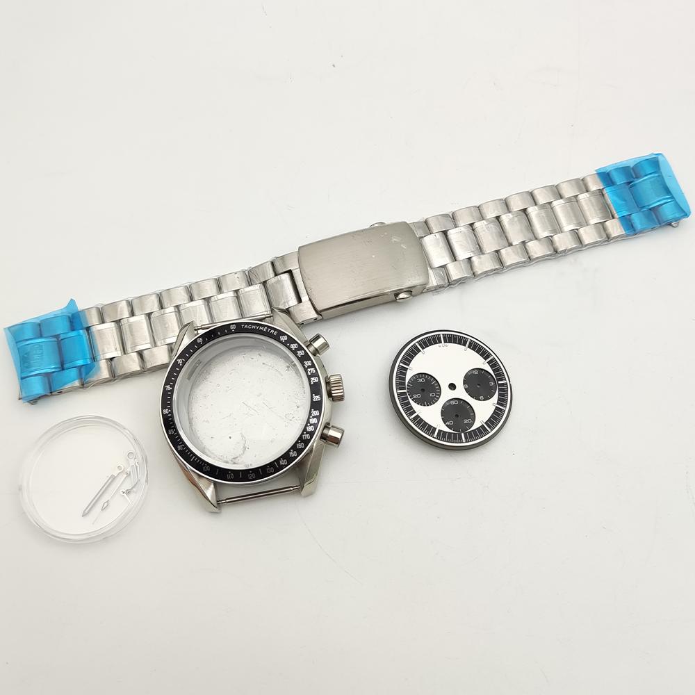 40MM assembled watch case + dial + needle matte black VK63 case, three-eye stainless steel quartz case