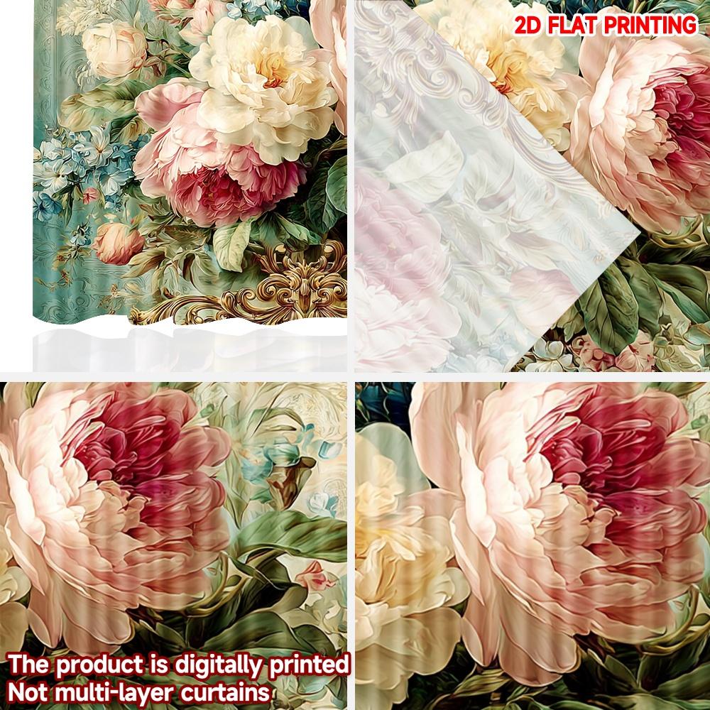 2pcs Pink White Floral Curtains   Large Blossoms with Green Leaves Blue Flowers Light Background for Living Room Bedroom