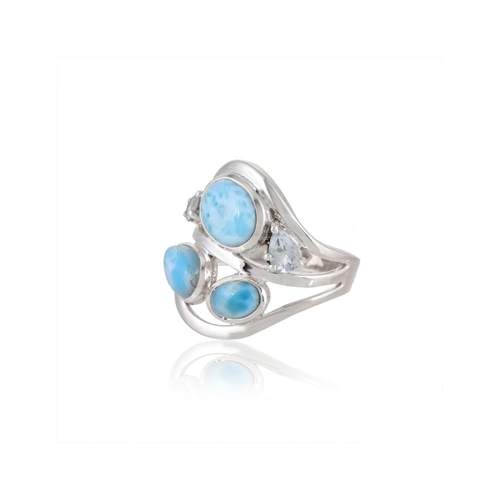 925 Sterling Silver Larimar & Blue Topaz Statement Ring – Handmade Ocean-Inspired Gemstone Jewelry, Girl's Blue Ring