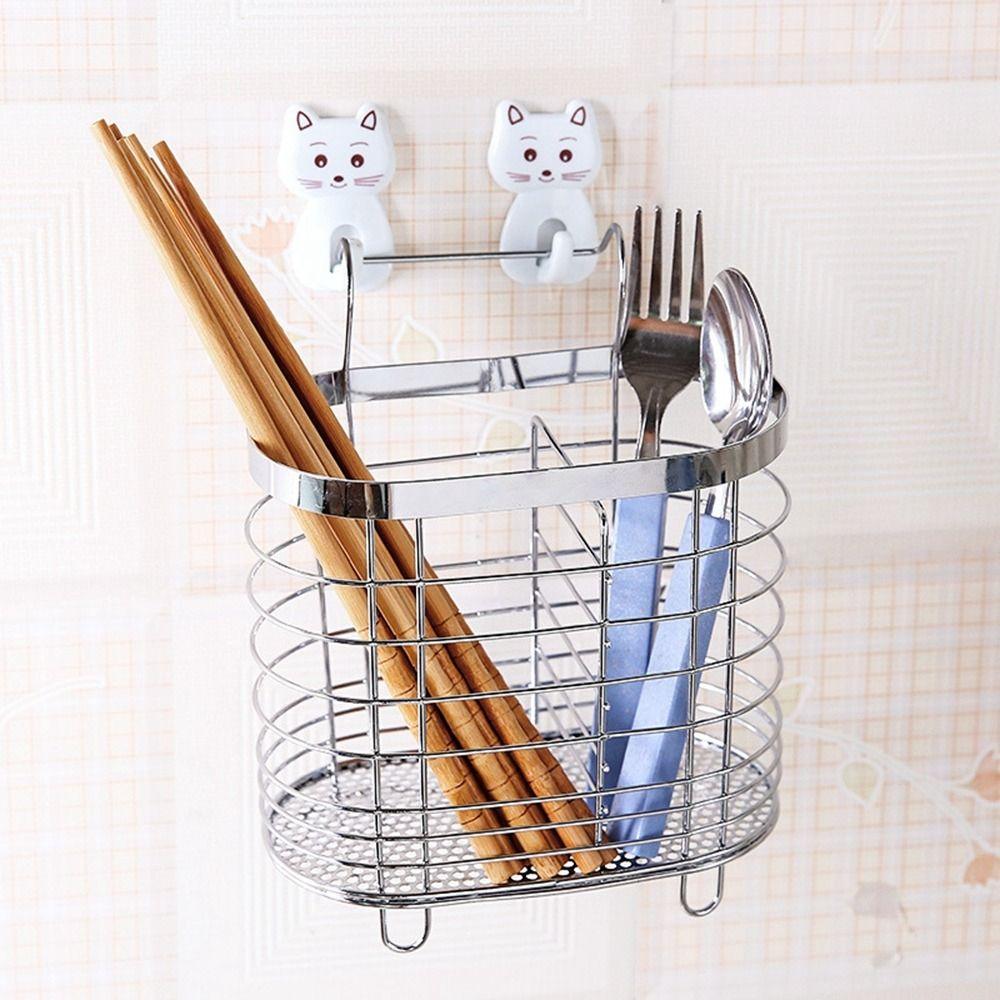 Rectangular Stainless Steel Chopsticks Cage Metal Cutlery Holder Tableware Tube  Spoon