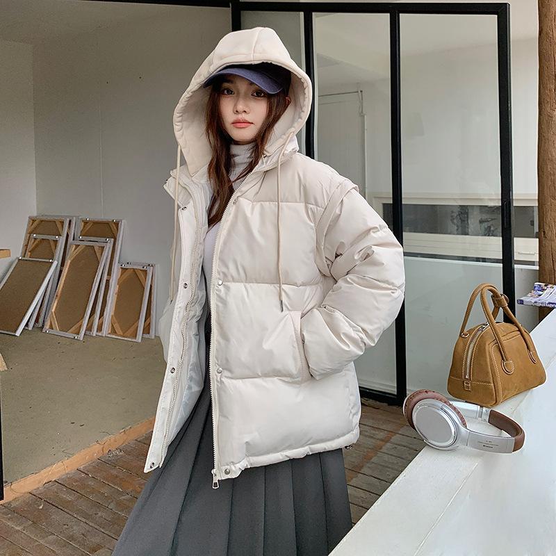 2025 Korean version of detachable sleeves fake two pieces of down cotton jacket women's winter new loose and versatile horse clip two jackets