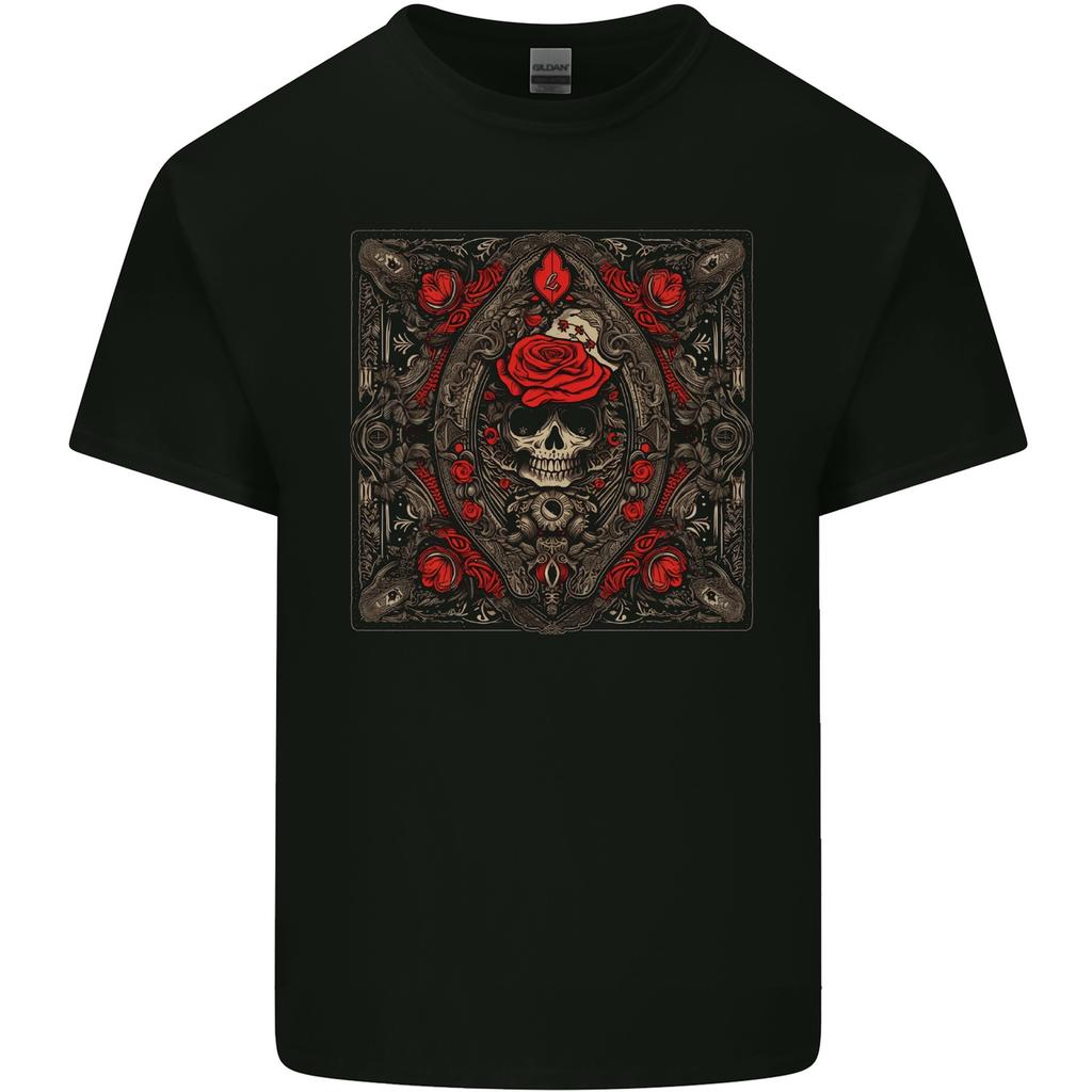 Ornate Playing Card Skull Goth Gothic Unisexs Light Cotton TShirt