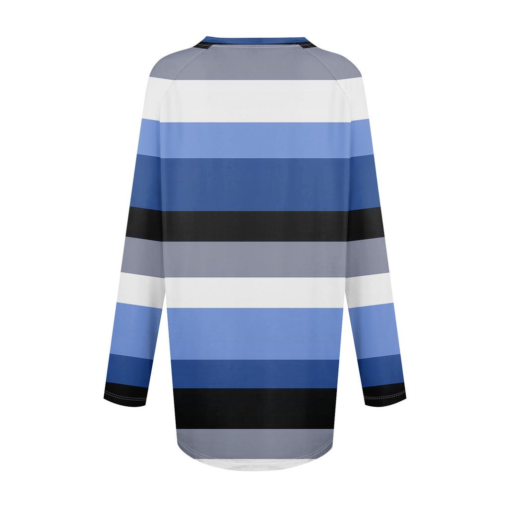Women's  And Winter Long Sleeved V-neck Printing Casual Long Loose T-shirt Top