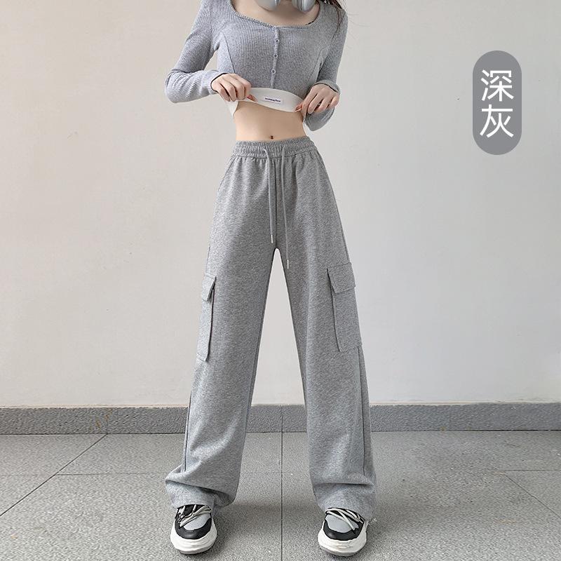 Overalls women's casual sports pants new high-waisted and thin tied feet straight wide-leg pants