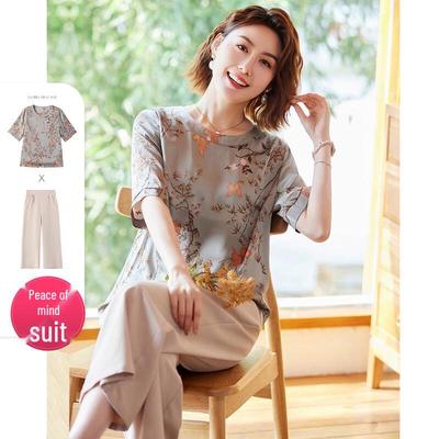 Pastel New Chinese Style Summer Two-Piece Set for Mid-Aged Women