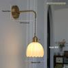 Retro Japanese Copper Amber Glass Wall Lamp - Modern for Bedroom or Entryway.