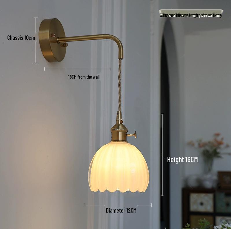 Retro Japanese Copper Amber Glass Wall Lamp - Modern for Bedroom or Entryway.