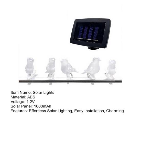 Solar Bird String Lights, Outdoor Waterproof Garden Light, Warm Glow LED Light for Patio Balcony Lawn Decor
