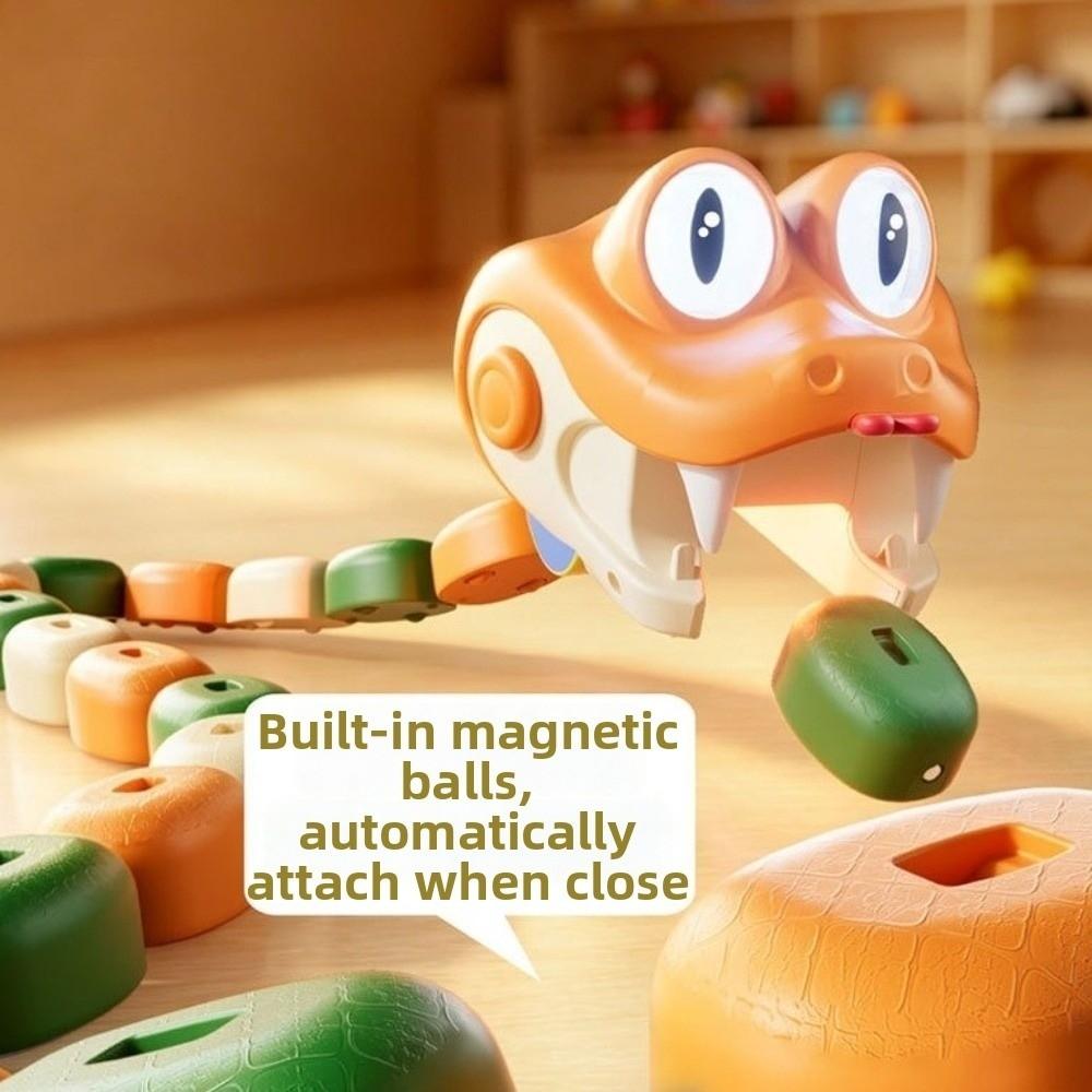 Eyes Rotate Electric Snake Toy Two Speed Modes Magnetic Food Collecting Segmented Body