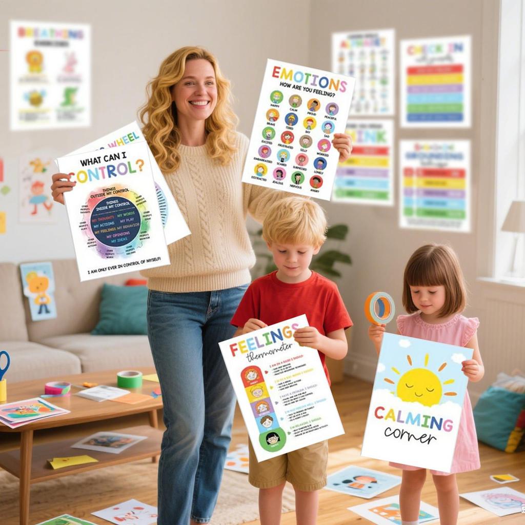 New Calming Corner Posters 12 Pieces Mental Health Posters Classroom Emotions Chart Wall Art For Daycare Library Program Space