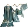 Women's Four Seasons Tie-Up Robe & Nightgown Set - Thin, Mid-Length Pajamas