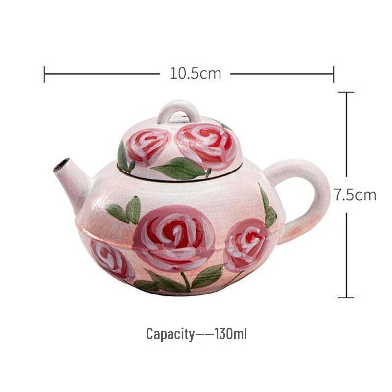 

TLAKEHO Wabi-Sabi Hand-Painted Rose Ceramic Teapot